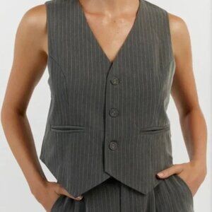 DISHH Australia Diego Pinstriped Classic Sleeveless Button Down Top Vest Gray 6